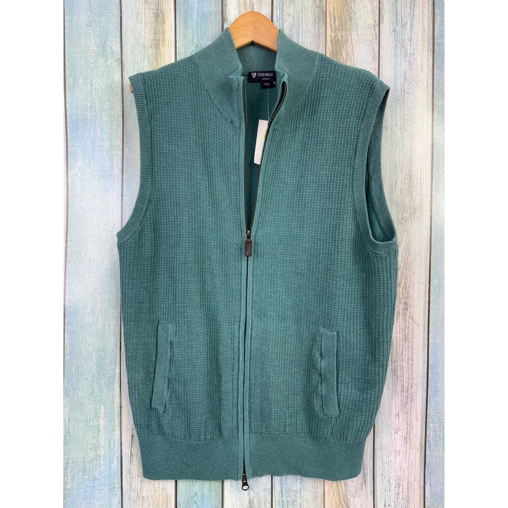 Cremieux Classics Teal Knit Full Zip Vest NEW 100% Cotton Sleeveless Jacket